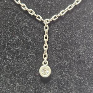 Silver Tone Clear Rhinestone Y Drop Necklace 15-16.5"